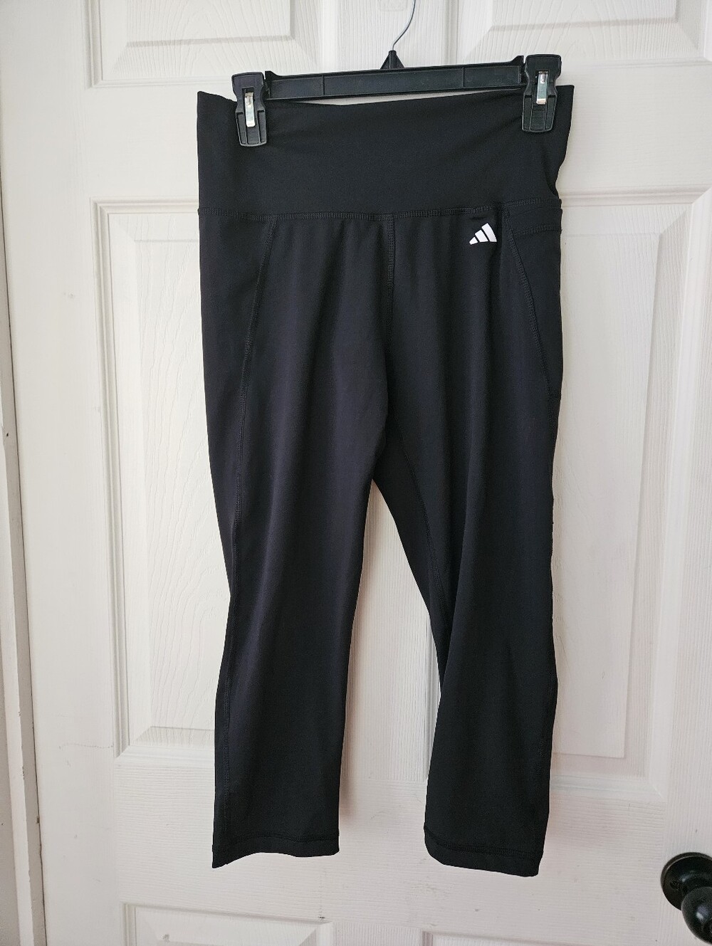 adidas Black Capri Leggings with Logo Hip Detail